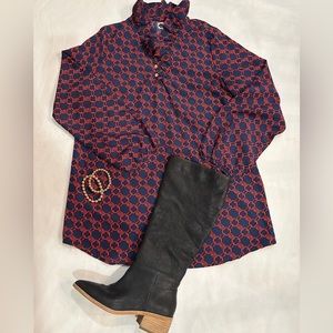 Mudpie red and navy print tunic